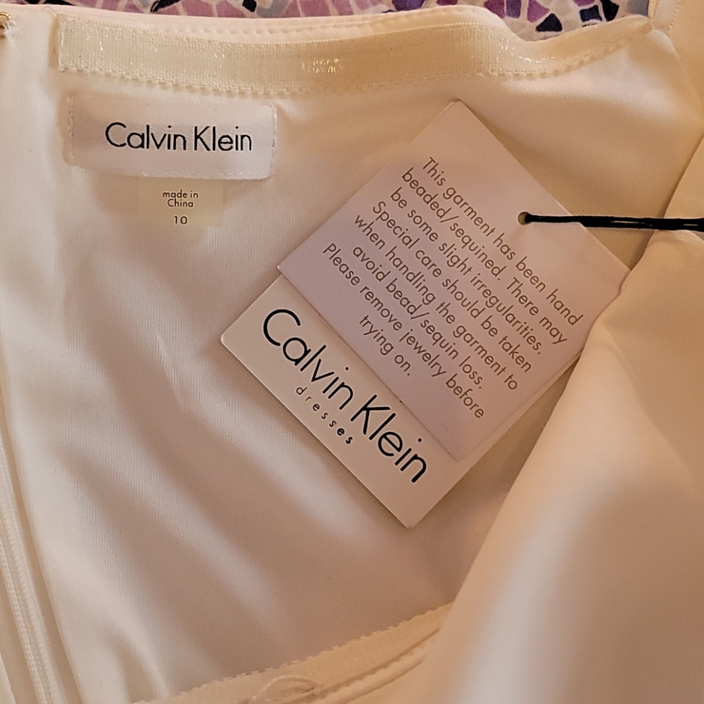 Calvin Klein Off-Shoulder Cream Midi Dress - Picture 6 of 9